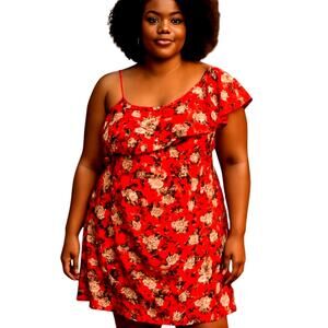 Rue + 2X Red Off One Shoulder Women's Maxi BOHO Sun Dress Plus 18W 20W XXL 2XL